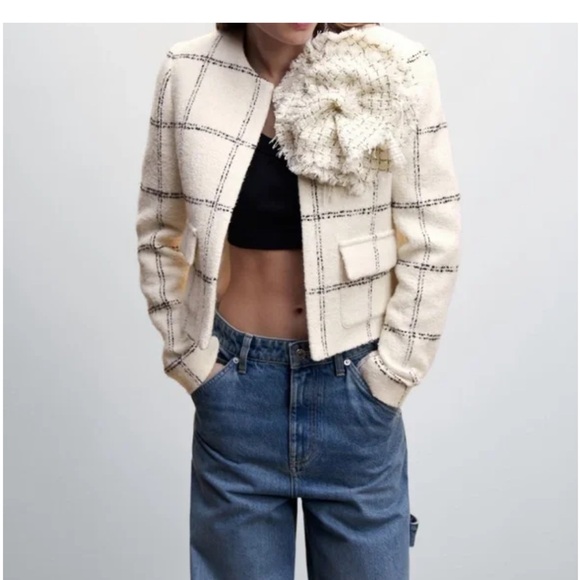 Mango maxi floral Black and white tweed blazer - Size S -NEVER WORN - Picture 2 of 5